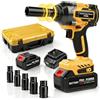 Candeon Avvitatore A Impulsi A Batteria Brushless, 650 N.m 1/2 Avvitatore A Percussione Avvitatori A Massa Con 2 Batterie 4.0Ah, 5 Velocità Pistola A Percussione Chiave Ad Impatto Senza Fili Con 6 Prese