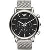 Emporio Armani Orologio Uomo, movimento cronografo al quarzo, cassa in acciaio inossidabile da 46 mm con bracciale in acciaio inossidabile, AR1808, Tono Argento e Nero, 46 mm