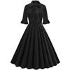 Huoghebg Vestito Vintage Anni 50 60 Audrey Hepburn Abito da Donna in Velluto Elegante Vestito Donna da Sera a Maniche Lunghe con Scollo Rotondo Vestito con Fiocco Donna Midi Vestito da Cocktail Banchetto