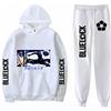 Charous Anime Blue Lock Manga Hoodie E Pantaloni,Abito Sportivo Bianco del Fumetto Unisex per Cosplay O Regalo
