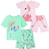 Smazero Pigiama estivo per bambine con unicorno, in cotone, a maniche corte, per bambini da 3 a 8 anni, 4 pezzi, Verde menta-rosa, 7-8 Years