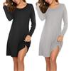Ekouaer 2pcs Camicia da Notte Donna Manica Lunga Invernale Vestito da Notte Scollo a U Elegante Nero+Grigio L