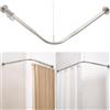 Crkmire Bastone Tenda Doccia Angolare a L, Regolabile [62-121cm] x [62-121cm], con 12 Ganci e Supporto Soffitto, Nickel Spazzolato