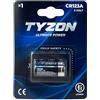 TYZON Batteria al litio CR123A 3V - 1 unità - alta capacità - per lampade torce, fotocamere, sensori di movimento - sicurezza e longevità - senza mercurio