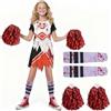 Vestito da cheerleader scheletrato per Halloween, taglia S, 4-6 anni, colore: nero/bianco, con pompon rossi, collant insanguinati, sangue finto e pittura facciale