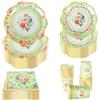 PHUNAT Set da tavola vintage per 30 ospiti, piatti di carta, tovaglioli e tazze da tè, motivo floreale verde, stoviglie di carta in stile britannico classico per giardino, tè pomeridiano, baby shower