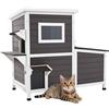 VEVOR Cuccia per Gatti da Esterno, Rifugio Rialzato in Legno a 2 Piani per 3 Gatti in inverno, con Scale, Finestra Trasparente e Porte a Battente, Cucce Impermeabili da Giardino 1070 x 633 x 863 mm