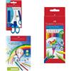 Faber-Castell 205075 - Set creativo con forbici, matite colorate e blocco da disegno, 14 pezzi, per bambini