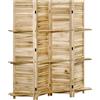 HOMCOM Paravento Divisorio per Interni Pieghevole a 4 Ante con Ripiani in Legno di Paulonia, 162x170 cm, Legno | Aosom Italy