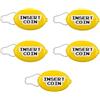 Fisura - Portamonete ovale in gomma "Insert coin" giallo. Portamonete retrò con catenella, portafoglio da tasca per tutti i giorni, idea regalo unisex. 5 pezzi.