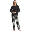 BEGIANT Pigiama invernale da donna, ultra morbido, in micropile, a maniche lunghe, top e pile Checked PJs Bottoms, pigiama da donna, set da 2 pezzi, Blu a quadri, L