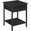 VASAGLE Tavolino, Comodino, con Cassetto e Ripiano, 40 x 40 x 55 cm, per Camera da Letto Soggiorno Salotto, Struttura in Metallo, Montaggio Facile, Nero Ebano LET055B56