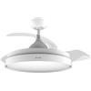 EVVO Ventilatore da soffitto con pale rettilineo e luce, Ø107 cm, 3 pale, motore DC 40 W, 6 velocità, timer fino a 4 ore, funzione inverno-estate, protezione IP44 (modello: V450 invisibile) bianco