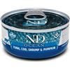 Cibo umido per gatti Farmina N&D Tonno, Merluzzo, Gamberetto & Zucca 70 gr