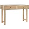 DRW Consolle Tavolo di ingresso ingresso con 2 cassetti in legno di mango e rattan 120 x 35 x 77 cm