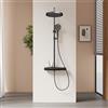 EMKE Colonna doccia termostatica, mensola 40 x 15 cm, set doccia con soffione, 3 tipi di getti, controllo intelligente della temperatura, rimozione del cloro, Nero Opaco
