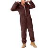 Generic Tuta Pigiama Uomo Tutina Uomo Tuta Pigiama Onesie Tutto in Uno Caldo in Pile Cappuccio Tutina in Flanella Cerniera Loungewear Abbigliamento Pigiama 1 pezzo, marrone, L