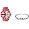 Diesel Orologio e bracciale a catena da uomo Mr Daddy 2.0 - movimento a due lancette, acciaio smaltato rosso