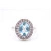 Anello Ovale Due Toni In Argento Sterling 925 Con Topazio Blu E C.Z. 7.6" US