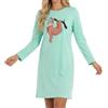 In One Clothing Camicia da notte da donna a maniche lunghe, in morbido jersey 100% cotone, con motivo bradipo, turchese, M