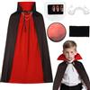 Superum Costume da vampiro per bambini maschi, 90/120 cm Costume da vampiro reale con sangue finto, denti spugna per il trucco, nero e rosso Dracula double face Mantello Bambino Halloween Carnevale Cosplay