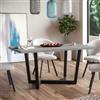 DEGHI Tavolo da pranzo 150x70 cm top grigio effetto pietra 38 mm e gambe in metallo nero - Sedric