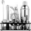 ZONADAH Set di 23 shaker da cocktail in acciaio inox, barman con supporto in acrilico e ricette, strumenti professionali da bar per mescolare bevande, bar party a casa