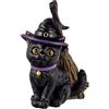 DRW Figura Gatto Stregone con Scopa in Resina Dipinto a Mano 5x12 cm