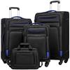 COOLIFE Set Valigie 4 Pezzi Morbide 58/66/80cm e 1 Borsa a Tracolla Grande
