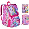 PRESTIGE & DELUXE Zaino Scuola Sj Gang Flyunicorn Unicorno estensibile By Seven + Astuccio 3 piani + Diario 2025/2026 + 7 penne a scatto,portachiave pailettes e penna sirena
