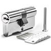 Bwintech 1 Pezzo 50/50mm Euro Cilindro In Ottone, 100mm Chiave/Cilindro Chiave Con 5 Chiavi Orizzontali In Ottone, Anti Picking, Anti Drilling, Anti Snap, Anti Bumping, Finitura Cromata