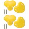 QUARKZMAN 4 Pacchetti Pomelli per Cassetti in Ceramica, Pomelli a Forma di Cuore per Comò, Pomelli Decorativi per Cassetti con Vite M4 x 25mm per Armadio Guardaroba, Giallo