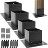 WHATWEARS 4 x 4 supporti per pali di recinzione/base di supporto (dimensioni interne 9,1 x 9,1 cm), ancoraggio per pali in acciaio resistente, staffe di base per pali con rivestimento in metallo nero