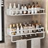 devesanter Mensola doccia senza foratura, 2 scaffali da 40 cm, scaffale da bagno con porta asciugamani e 4 ganci per camera da letto, soggiorno e cucina, bagno organizzatore (bianco)