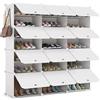 Mondeer Scarpiera a cubo, 3 x 7 ripiani, in plastica, modulare, con porta, può contenere 42 paia di scarpe diverse, salvaspazio, adatta per corridoi, camere da letto, ingressi, colore bianco