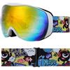 YooxArmor Maschera da Sci Bambino,Occhiali da Snowboard con Doppie Lenti per 6-14 Anni Ragazzi Ragazze,OTG Protezione UV400 al 100% Anti Nebbia per Sci Snowboard Sport Invernali,Compatibile con Casco