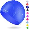 JIMJOOS Cuffia da nuoto per bambini dai 3 ai 14 anni, in silicone, antiscivolo, elastica, impermeabile, resistente, inodore, con custodia protettiva, colore rosso, 3-8 anni