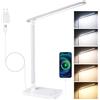 Akynite Lampada da Scrivania LED con Porta USB C, Adattatore 2A incluso, 5 Colori 10 Luminosità, 45Min Timer Touch Control Lampada da Tavolo Dimmerabile, Luce per Camera da Letto, Bianco