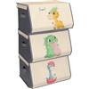Navaris Porta Giochi Bambini Contenitori - Set di 3 Scatole Portagiochi Bambini Contenitori - Scatola Porta Giochi - Box Contenitore Giocattoli - Impilabili e Capienti - Design con Dinosauri