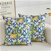 Dokeleen Federa per cuscino blu, 45 x 45 cm, colore giallo, limone, frutta con foglie verdi, in poliestere, per divano, primavera, estate, decorazione per soggiorno, panchina, divano, giardino, terrazza, patio