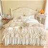 JTKSSCS Copripiumino Matrimoniale Set di biancheria da letto da sposa in cotone romantico francese principessa copripiumino con volant in pizzo lenzuolo in pizzo gonna for letto copriletto federe(1,King Size