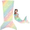 Dandelionsky Coperta a forma di coda di sirena, 50 x 100 cm, coperta luminosa a forma di sirena, regalo per ragazze, ultra morbida, in flanella, motivo squame di pesce, coperta per il compleanno dei più piccoli