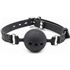BONDAGERIE® Gàgball colore nero in silicone medico forata con gancio per lucchetto, Taglia Taglia: M