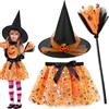 FCXVXCL Halloween Costume Strega Bambina, Costume Strega Bambina Vestito Carnevale Halloween, Tutù E Cappello Set Con Scopa Da Stregas Per Cosplay Festa,Orange