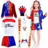 Kitimi Costume Quin Bambini Bambina- Squad Cosplay Outfits Ragazze Costume da pagliaccio con giacca, t-shirt, pantaloncini, guanti, portachiavi, Quin Cosplay Joker per Halloween, carnevale, Natale