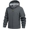 Generisch Giacca softshell da uomo, impermeabile, per attività all'aperto, foderata, in pile, antivento, traspirante, con cappuccio, per lavoro, bicicletta, giacca invernale calda, grigio., M