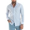 Giosal Camicia Uomo Cotone Slim Fit Casual Colletto Semi-Francese Basic Rigata Bicolore Righe Bastoncino Sottile Vari Colori (IT, Testo, S, Regular, Regular, Celeste)