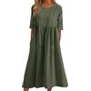 Generic Vestito da donna casual basic outdoor girocollo tasca smock cotone Dress Loose Fit Midi/Maxi con maniche, Verde militare, M