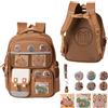 Wood Homing Capybara - Zaino impermeabile per la scuola con strisce riflettenti, per ragazzi e ragazze, grazioso animale in stile cartone animato con badge e portachiavi