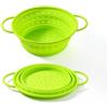 CLOVE Set 2 Silicone Scolapasta Pieghevole Salvaspazio Piccolo 22cm e Grande 26cm, Scola Pasta con Manico Rinforzati in Acciaio Inox Scola Insalata a Centrifuga per Pentola e Lavello Colapasta Cucina